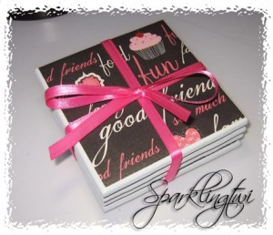 fun-pink-black-cupcakes-and-hearts-friends-ceramic-coasters-set-of-4